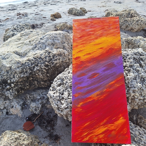 HandMade Acrylic Painting Sunrise Vibrant Multicolor 12" x "24 - Picture 10 of 11